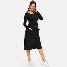 Shein Button Up Pocket Front Fit And Flare Dress