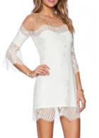 Rosewe Round Neck Solid White Lace Mini Dress