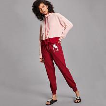 Shein Letter And Animal Print Drawstring Waist Pants