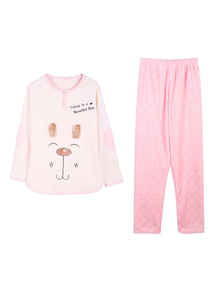Shein Elbow Patch Fleece Pj Set