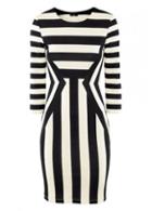 Rosewe Laconic Stripe Design Round Neck Three Quarter Sleeve Dress