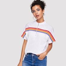 Shein Striped Zip Up Tee