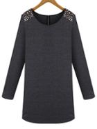 Shein Grey Round Neck Bead Straight Plus Dress