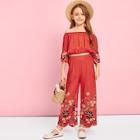 Shein Girls Floral Embroidered Top & Pants Set