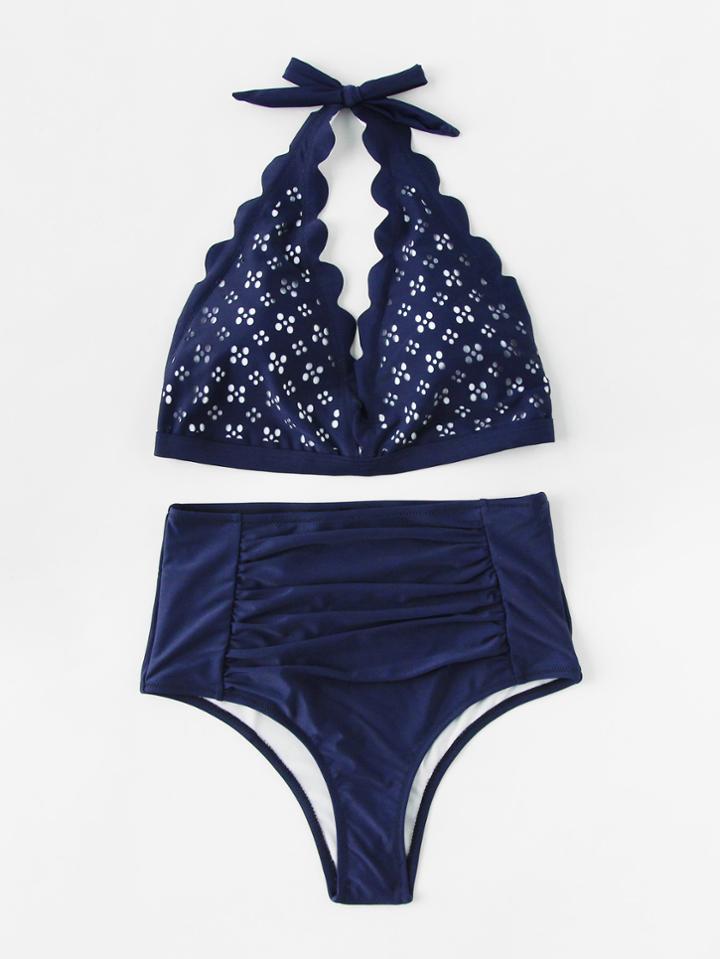 Shein Laser Cut Ruched High Waist Bikini Set