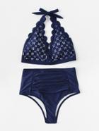 Shein Laser Cut Ruched High Waist Bikini Set