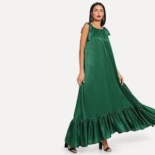 Shein Tied Shoulder Ruffle Hem Tent Dress