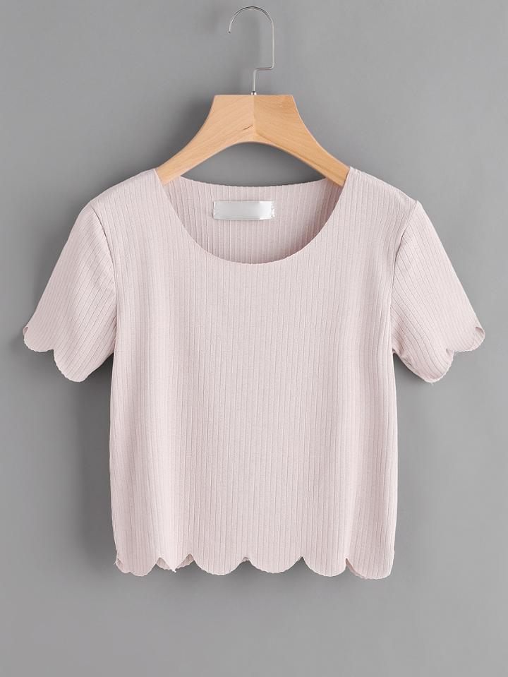 Shein Scallop Trim Ribbed Crop Tee
