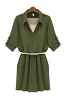 Rosewe A Line Turndown Collar Button Fly Shirt Dress