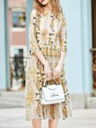 Shein Apricot Gauze Flowers Embroidered Sheer Dress