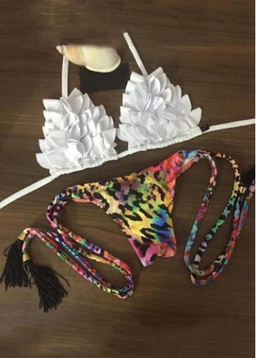 Rosewe Tassels Decorated Printed Two Piece Swimwear