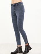 Shein Navy Acid Wash Zip Hem Skinny Jeans