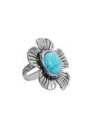 Shein Antique Silver Turquoise Embellished Flower Shape Ring