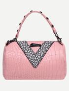Shein Pink Crocodile Embossed Studded Duffle Bag