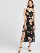 Shein Black Floral Split Side Open Back Cami Dress