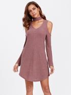 Shein Open Shoulder Choker Neck Ribbed Tee Dress