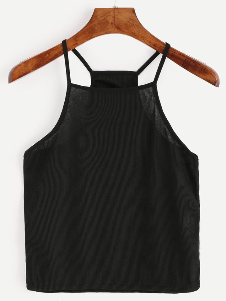 Shein Black Ribbed Crop Cami Top
