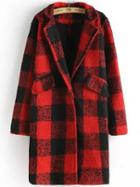 Shein Red Black Lapel Plaid Woolen Coat
