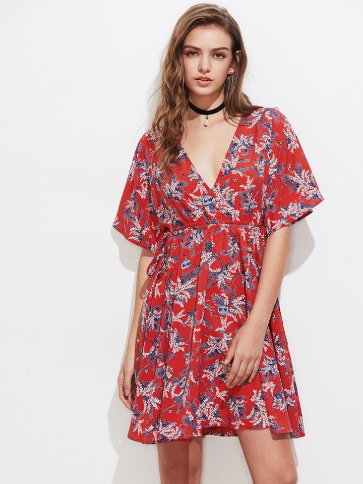 Shein Double Plunge Neck High Waist Kimono Dress