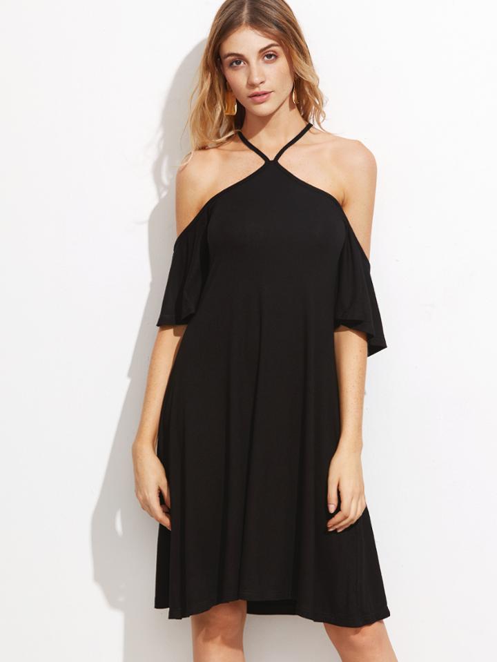 Shein Crisscross Halter Open Shoulder Swing Dress