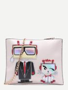 Shein Cute Beige Cartoon Patch Clutch Bag With Chain Strap