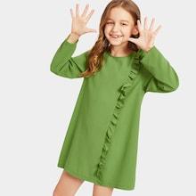 Shein Girls Keyhole Back Frilled Trim Solid Dress
