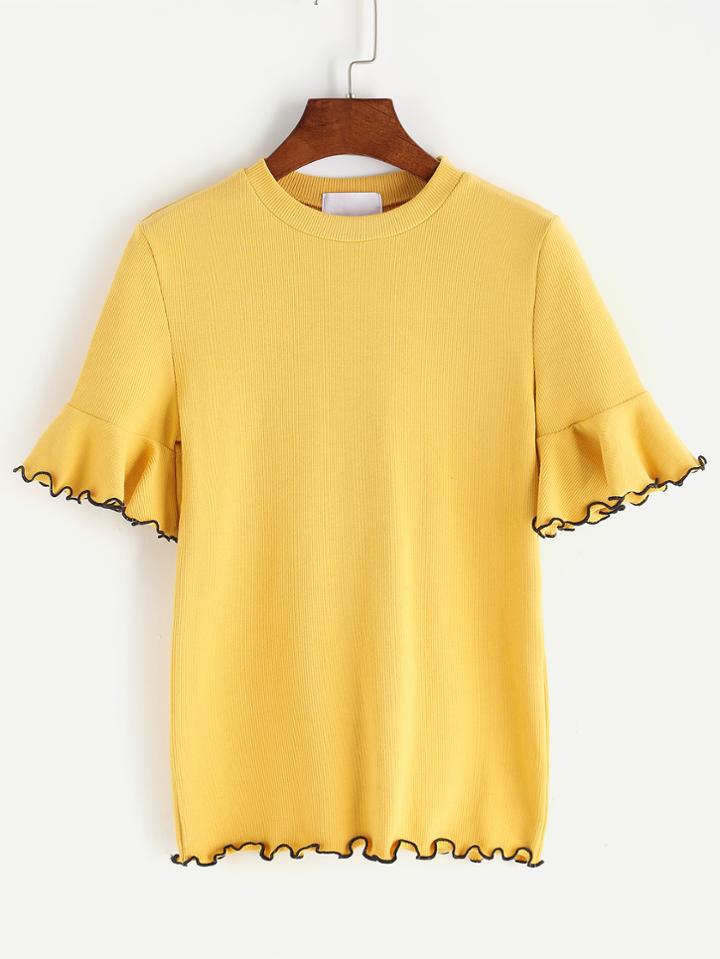 Shein Ribbed Frill Trim Ringer T-shirt