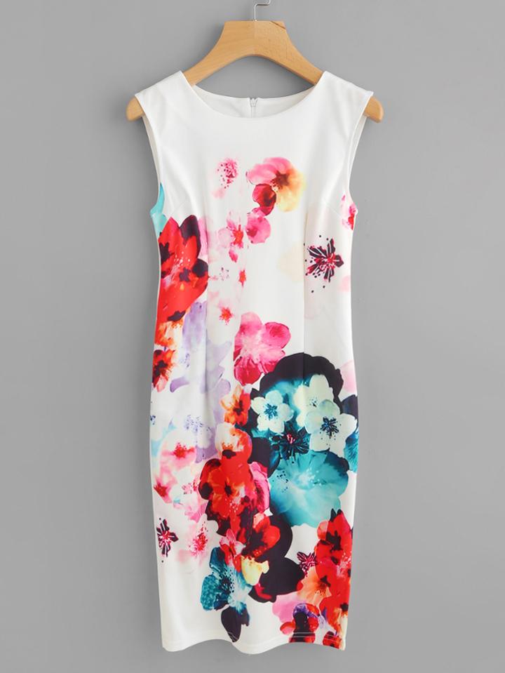 Shein Slit Back Florals Sheath Dress