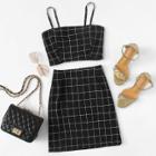 Shein Shirred Grid Cami Top With O-ring Zip Skirt