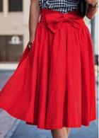 Rosewe Red Bowknot Embellished Pocket Design Skirt