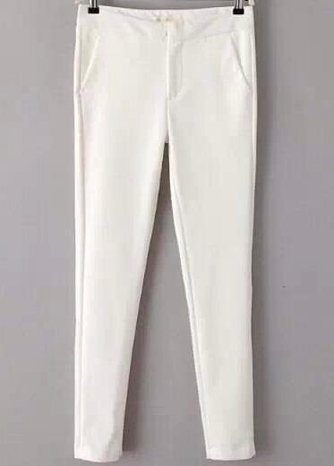Shein White Pockets Slim Pant