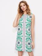 Shein Buttoned Keyhole Back Vine Flower Print Dress