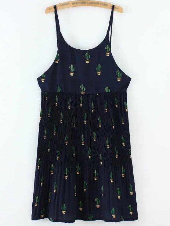 Shein Navy Spaghetti Strap Cactus Printed Dress