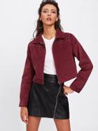 Shein Studs Detail Zip Up Cord Jacket