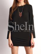 Shein Black Split Sleeve Keyhole Back Bodycon Dress