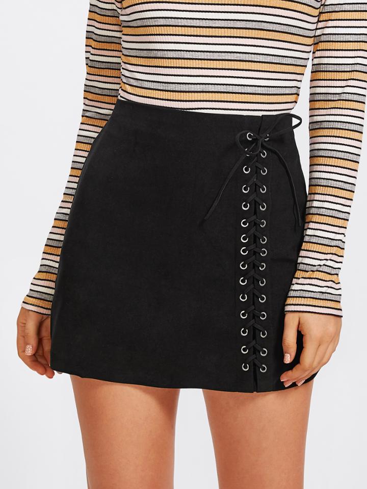Shein Grommet Lace Up Detail Skirt