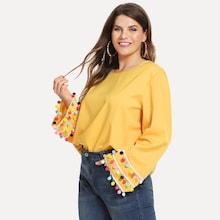 Shein Plus Pom Pom Detail Tunic Pullover