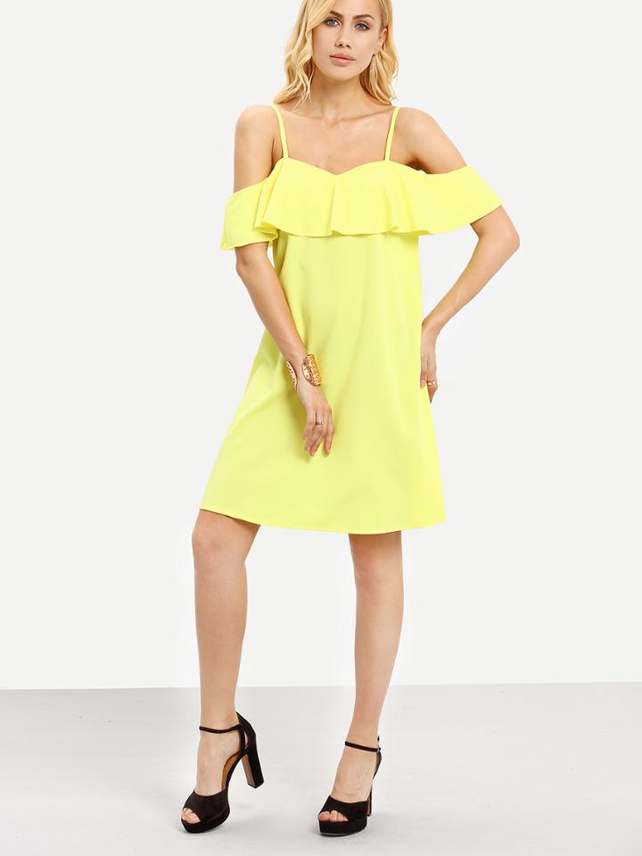 Shein Ruffled Cold Shoulder Shift Dress