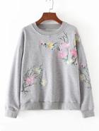 Shein Drop Shoulder Flower Embroidery Sweatshirt