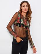 Shein Botanical Embroidery Mesh Transparent Top