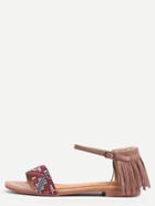 Shein Faux Suede Studded Ankle Strap Sandals - Khaki