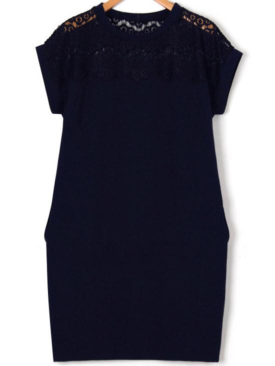 Shein Navy Lace Paneled Hollow Plus Dress