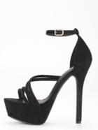 Shein Black Satin Strap Platform High Heel Sandals