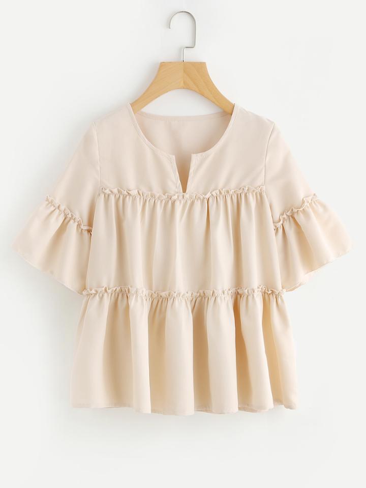 Shein V Cut Tiered Frill Blouse