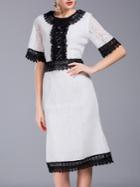 Shein White Contrast Black Lace Dress