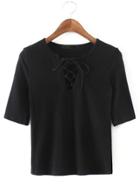 Shein Black Lace Up Tight T-shirt