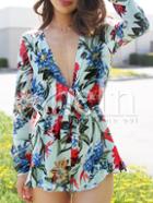 Shein Multicolor Plunge V-neck Floral Print Romper