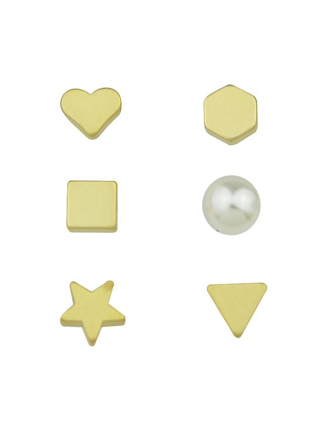 Shein 6 Pcs/set Gold  Color Heart Star Triangle Small Stud Earrings