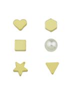 Shein 6 Pcs/set Gold  Color Heart Star Triangle Small Stud Earrings