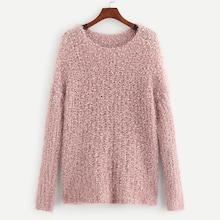 Shein Round Neck Solid Fuzzy Sweater